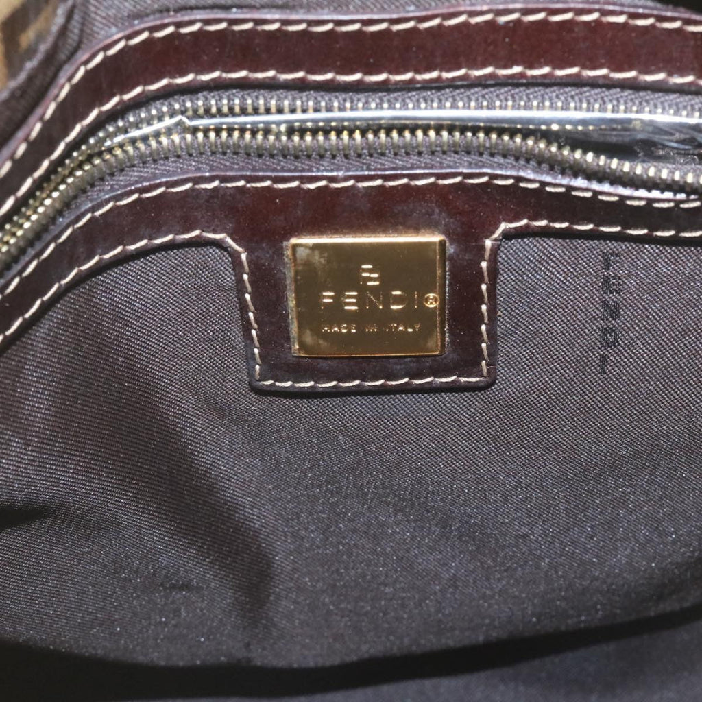 FENDI Zucchino Hand Bag Coated Canvas Brown ar6367