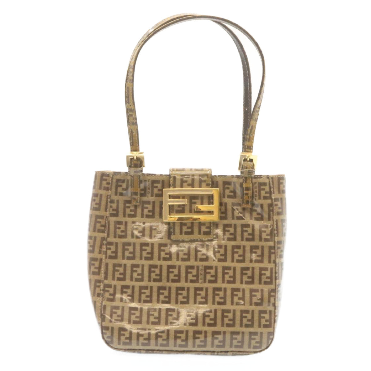 FENDI Zucchino Hand Bag Coated Canvas Brown ar6367