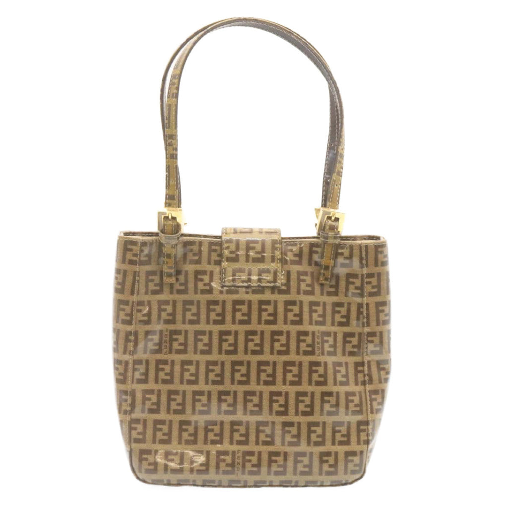 FENDI Zucchino Hand Bag Coated Canvas Brown ar6367