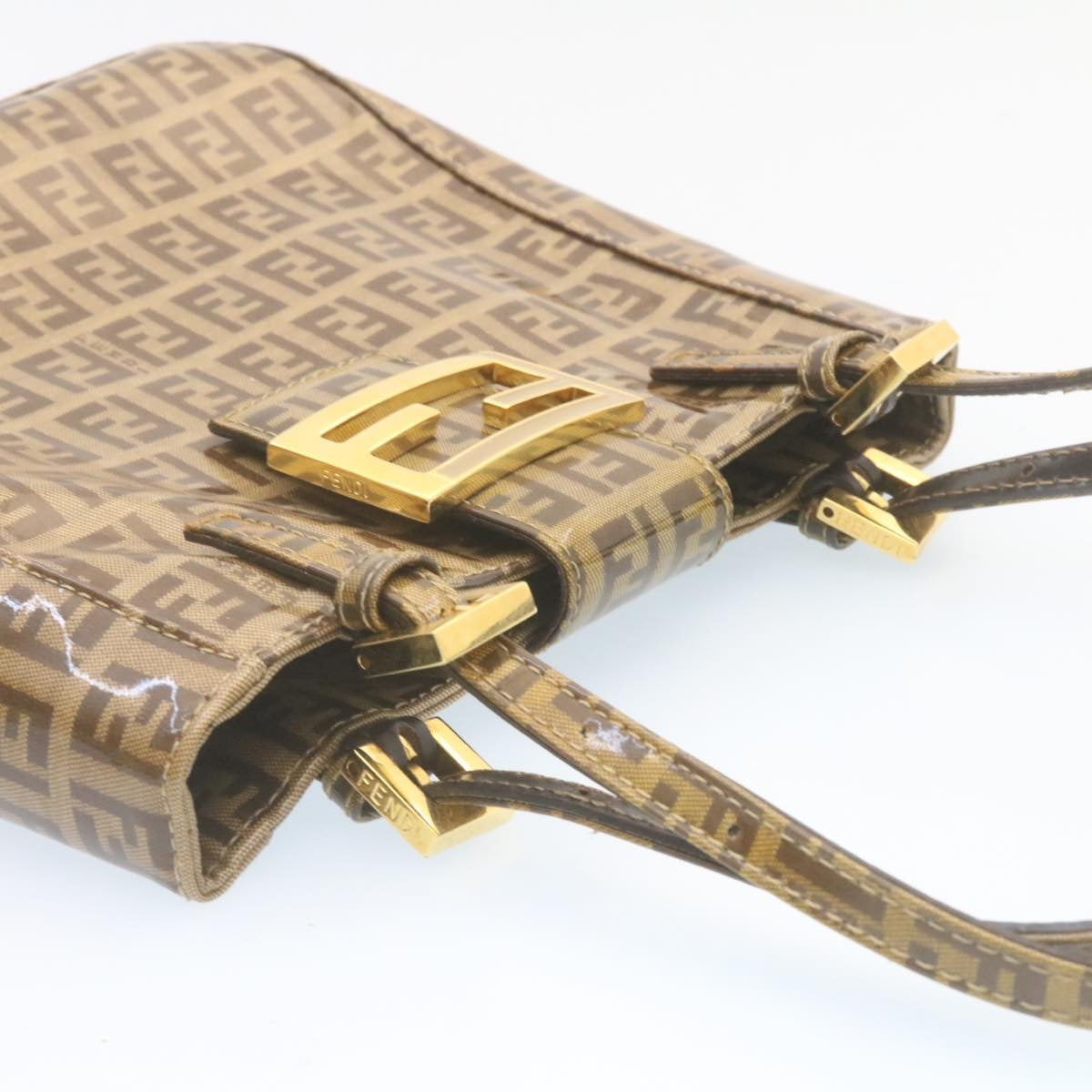 FENDI Zucchino Hand Bag Coated Canvas Brown ar6367