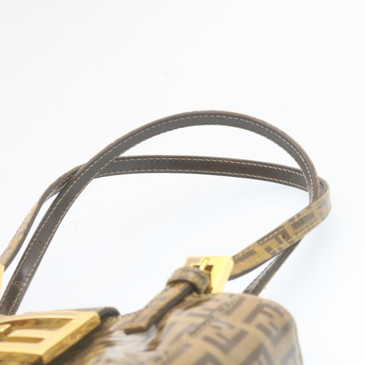 FENDI Zucchino Hand Bag Coated Canvas Brown ar6367