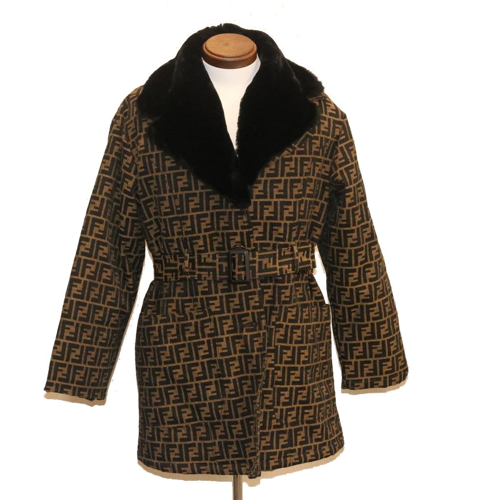 FENDI Zucca Canvas Coat Jacket Brown Black ar6369