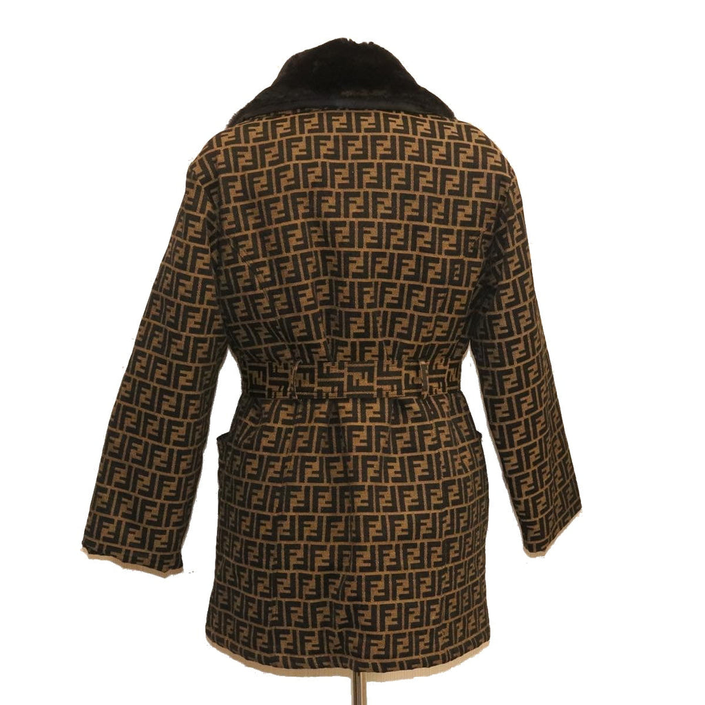 FENDI Zucca Canvas Coat Jacket Brown Black ar6369