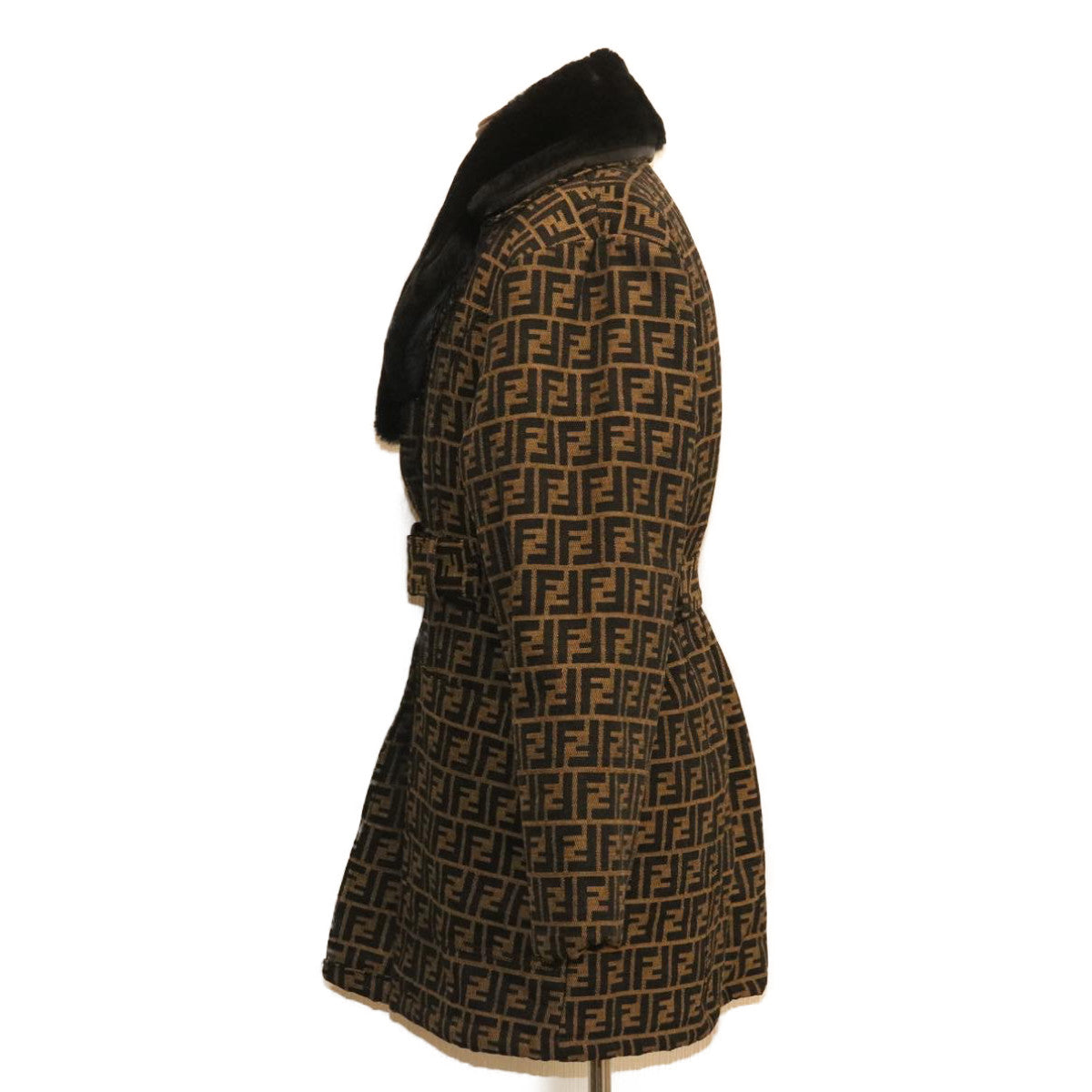 FENDI Zucca Canvas Coat Jacket Brown Black ar6369