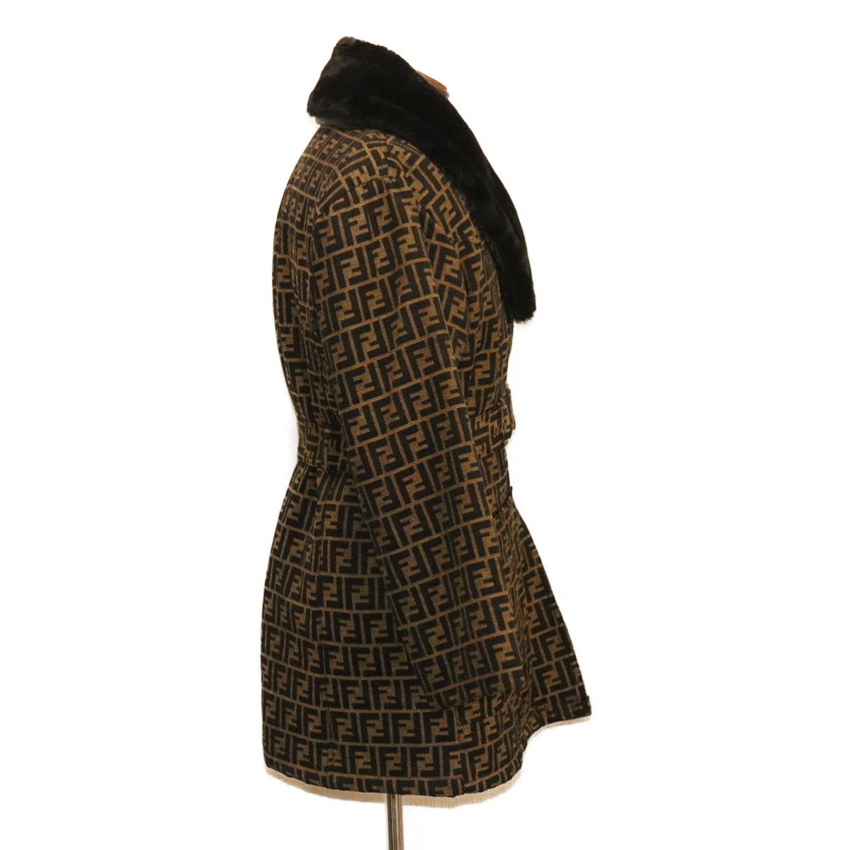 FENDI Zucca Canvas Coat Jacket Brown Black ar6369