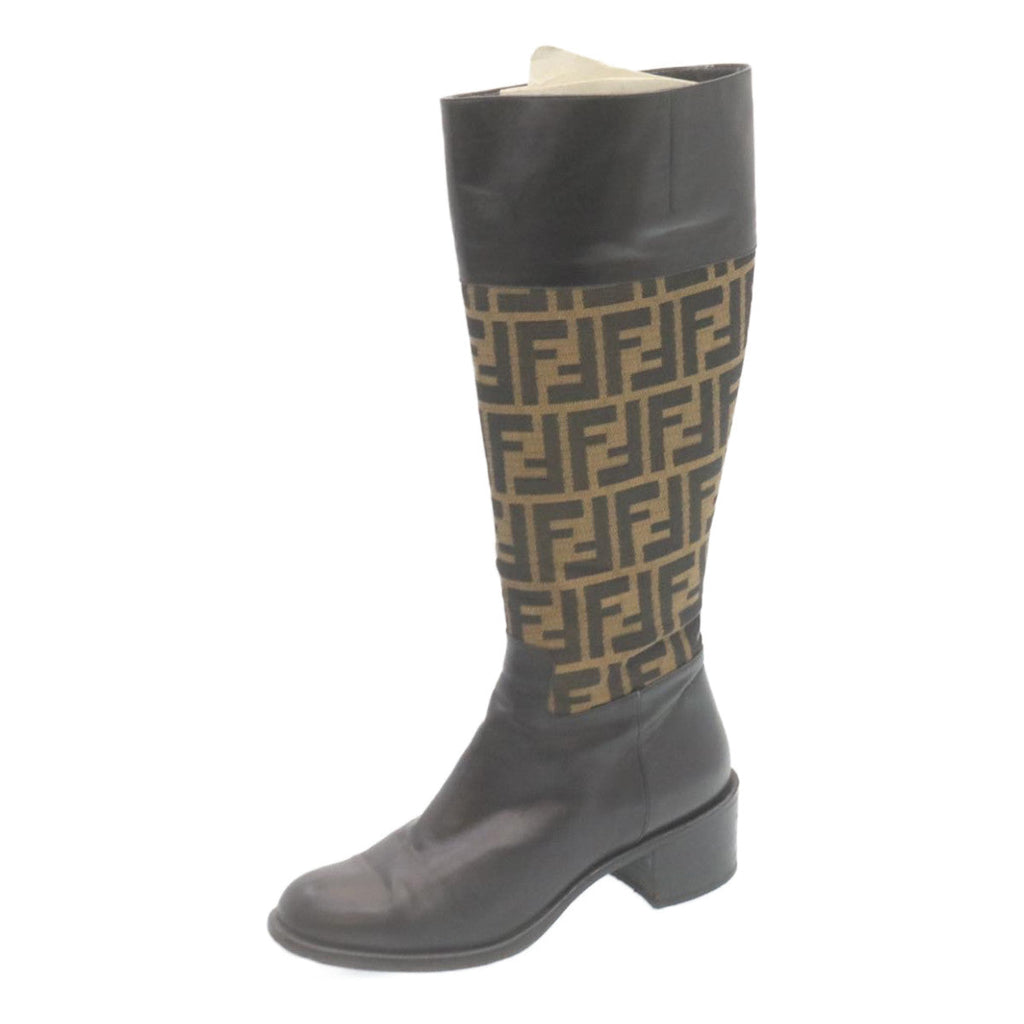 FENDI Zucca Canvas long boots Leather Brown Black ar6412