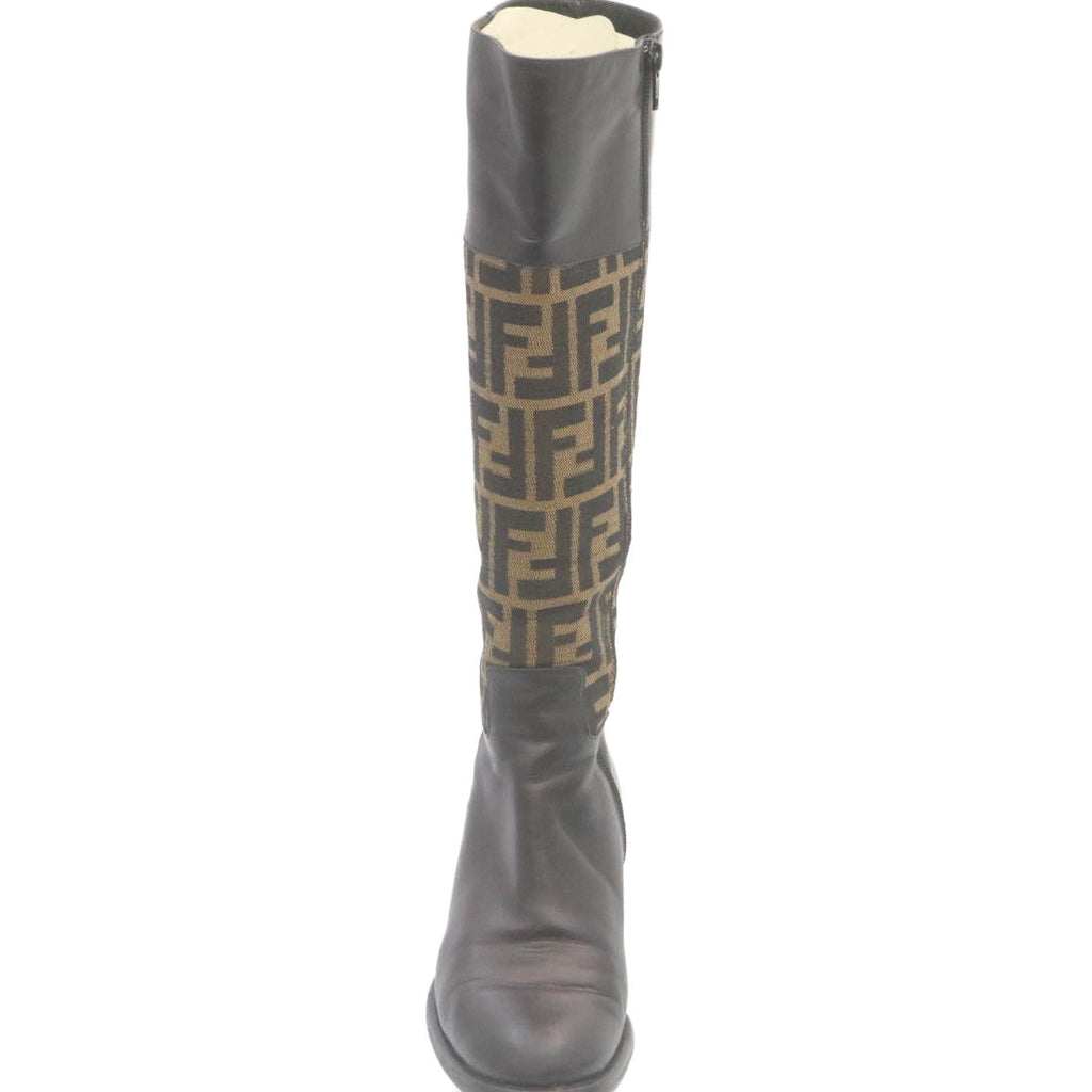 FENDI Zucca Canvas long boots Leather Brown Black ar6412