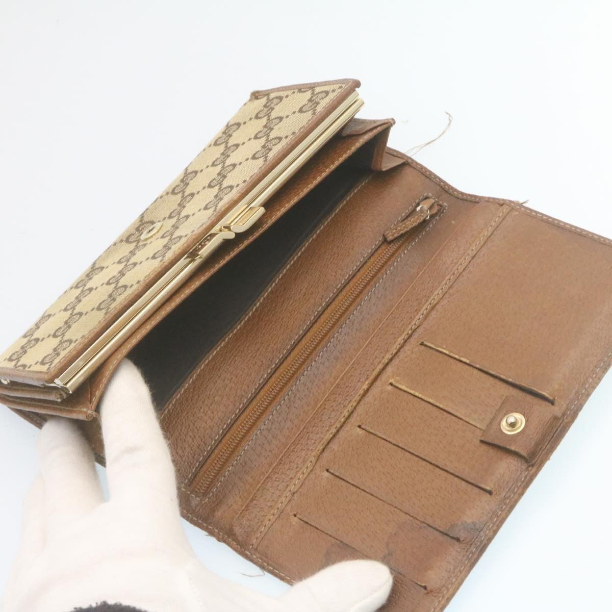 GUCCI GG Canvas Long Wallet Leather 6Set Black Brown ar6414