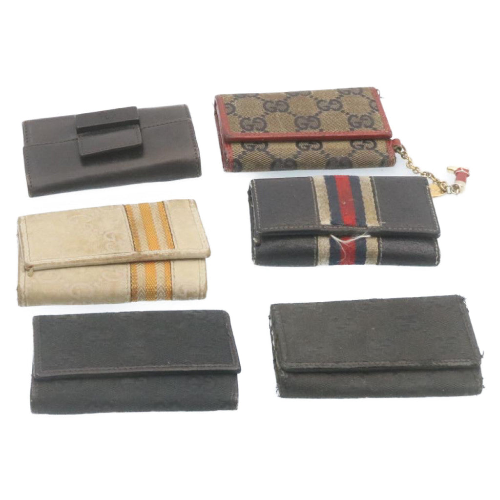 GUCCI GG Canvas Key Case Leather 6Set Black White ar6421