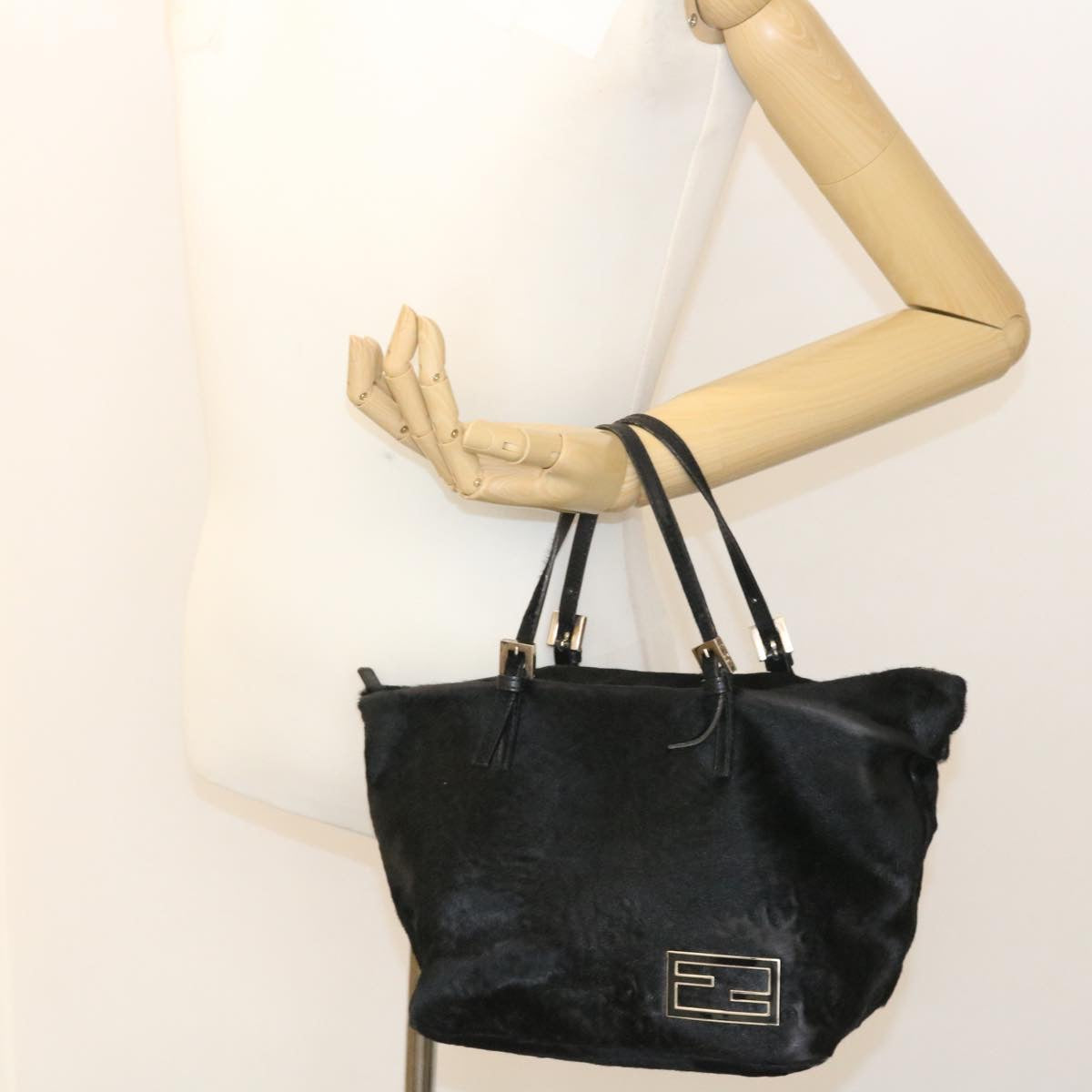 FENDI Hand Bag Unborn Calf SkinLeather Black ar6571