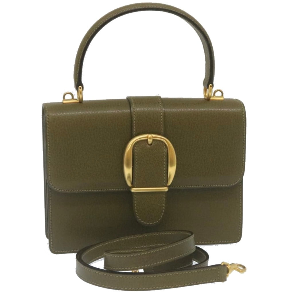 GUCCI Hand Bag Leather 2Way Green ar6613