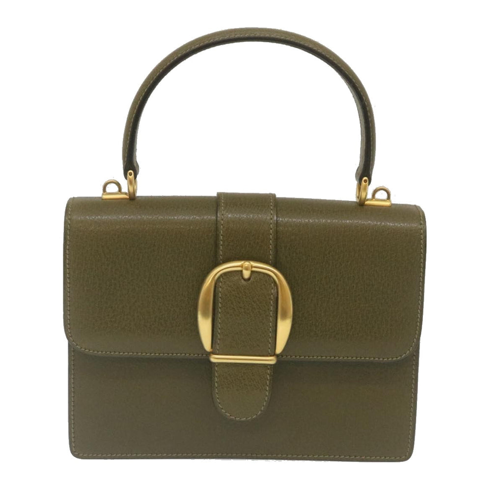 GUCCI Hand Bag Leather 2Way Green ar6613