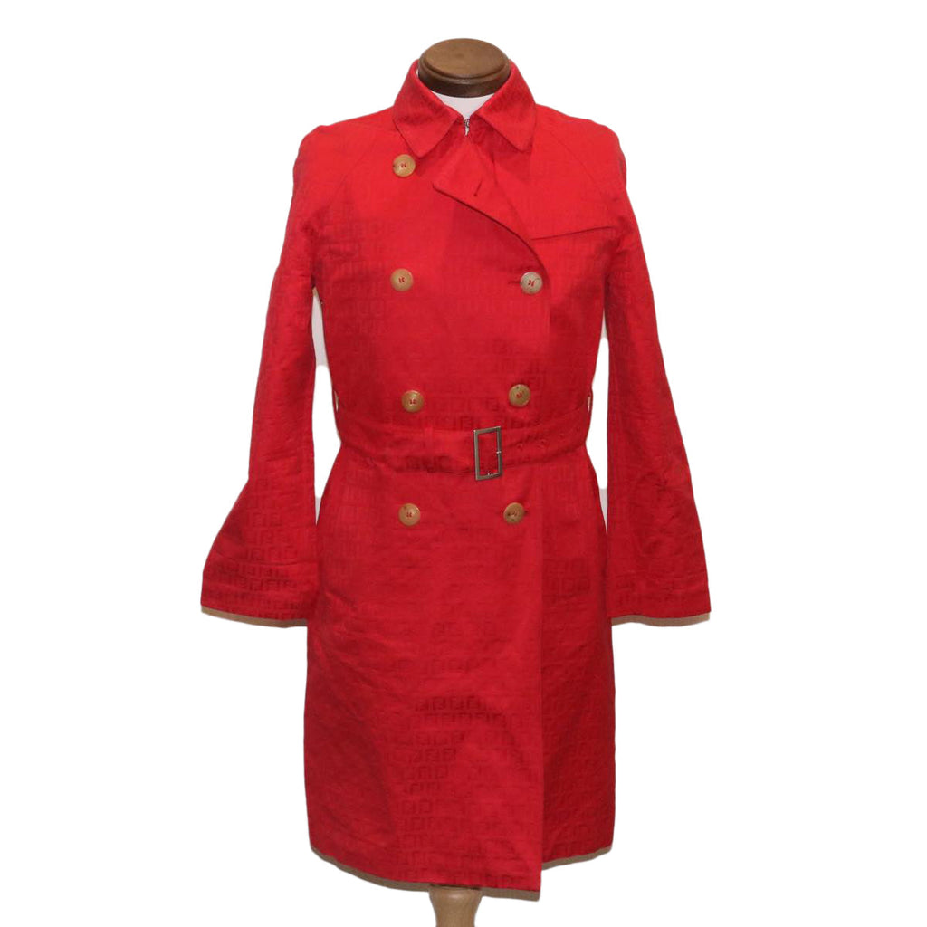 FENDI Zucchino Canvas Long Coat Jacket Red ar6698