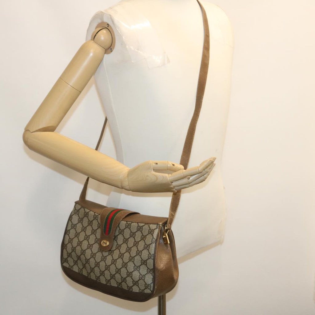 GUCCI Web Sherry Line GG Canvas Shoulder Bag Beige Red Green ar6721