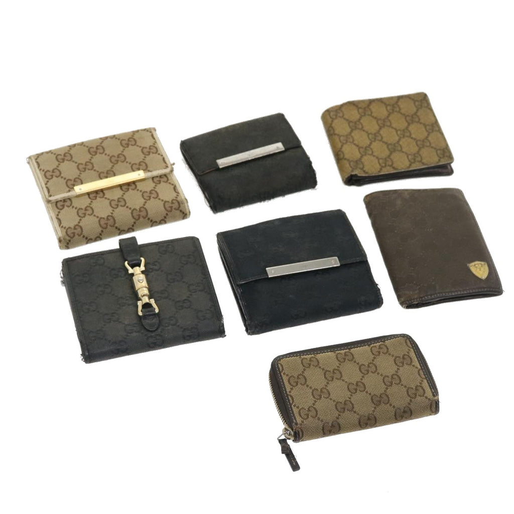 GUCCI GG Canvas Wallet Leather 7Set Beige Black ar6790