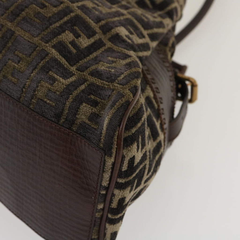FENDI Zucca Canvas Tote Bag Velor Brown Black ar6954