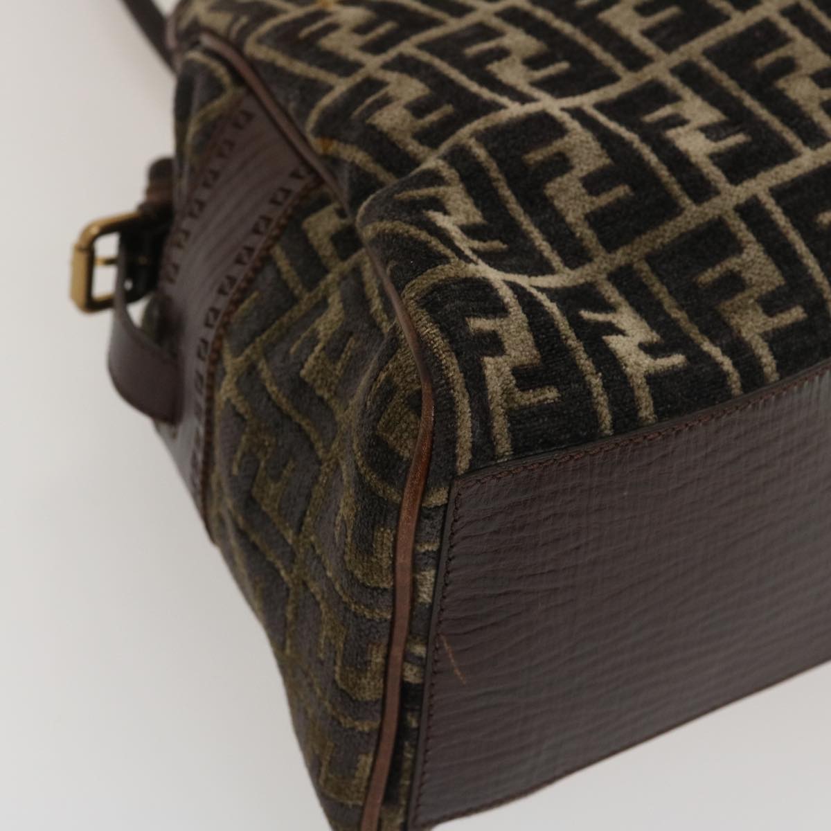 FENDI Zucca Canvas Tote Bag Velor Brown Black ar6954