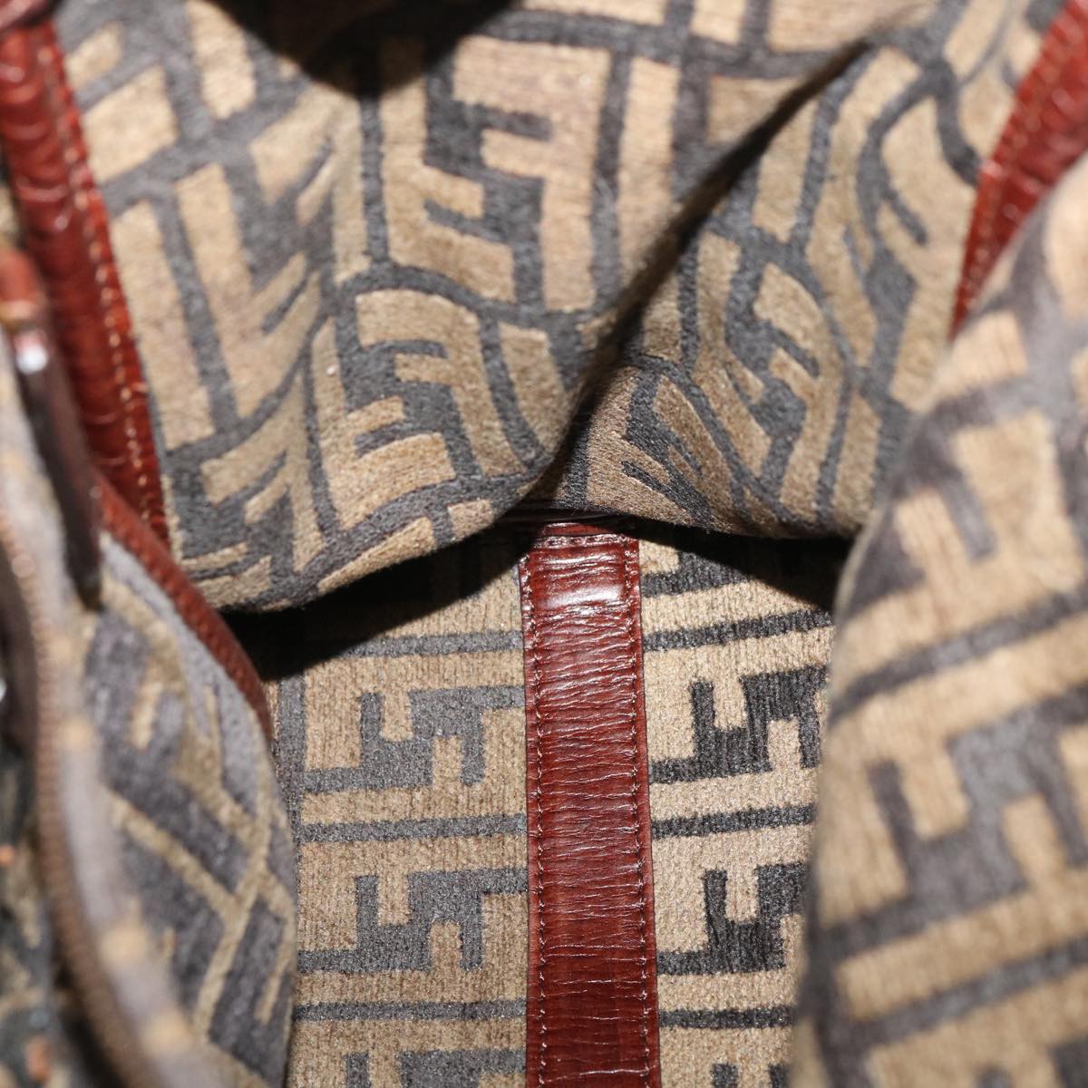FENDI Zucca Canvas Tote Bag Velor Brown Black ar6954