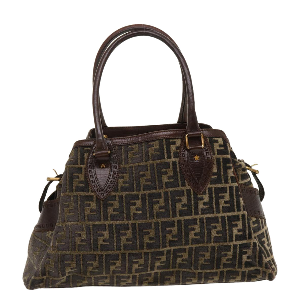 FENDI Zucca Canvas Tote Bag Velor Brown Black ar6954