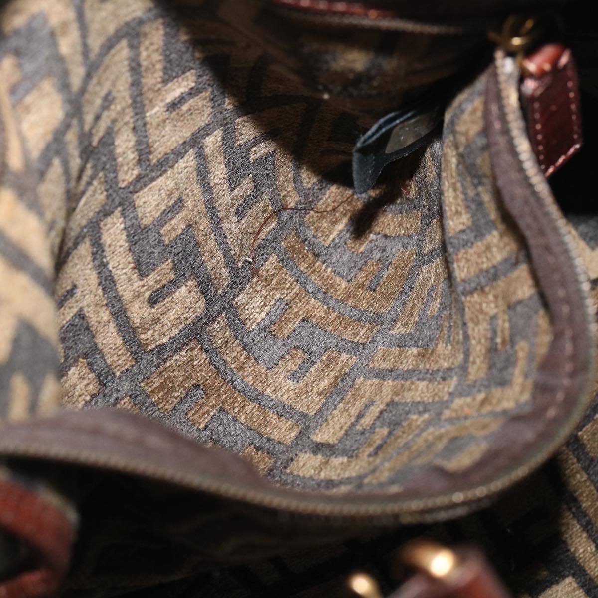 FENDI Zucca Canvas Tote Bag Velor Brown Black ar6954