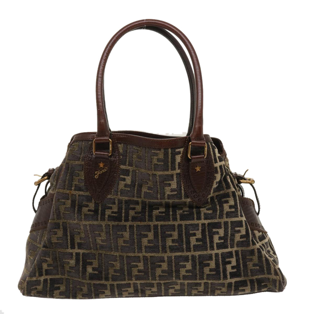 FENDI Zucca Canvas Tote Bag Velor Brown Black ar6954