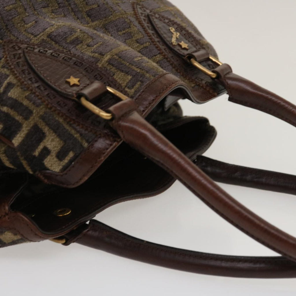 FENDI Zucca Canvas Tote Bag Velor Brown Black ar6954
