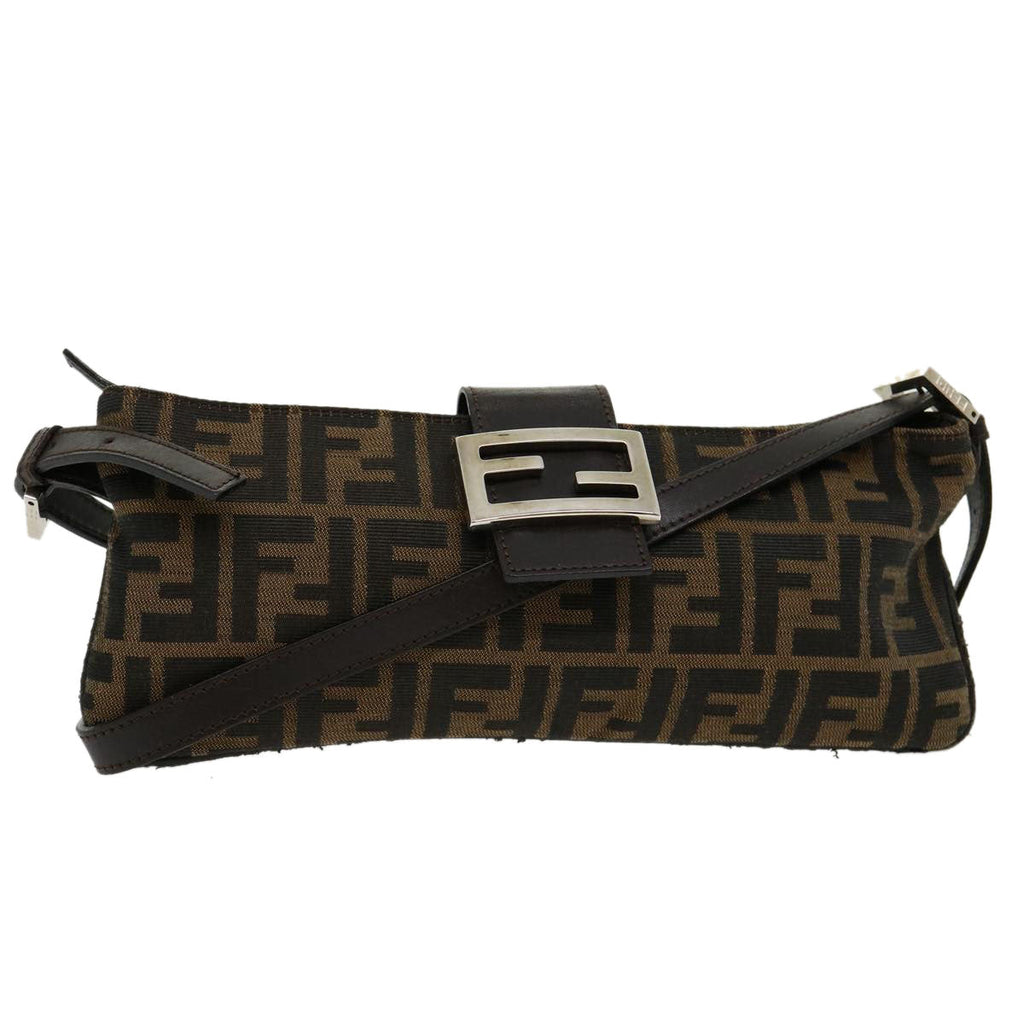 FENDI Zucca Canvas Mamma Baguette Shoulder Bag Black Brown ar7113