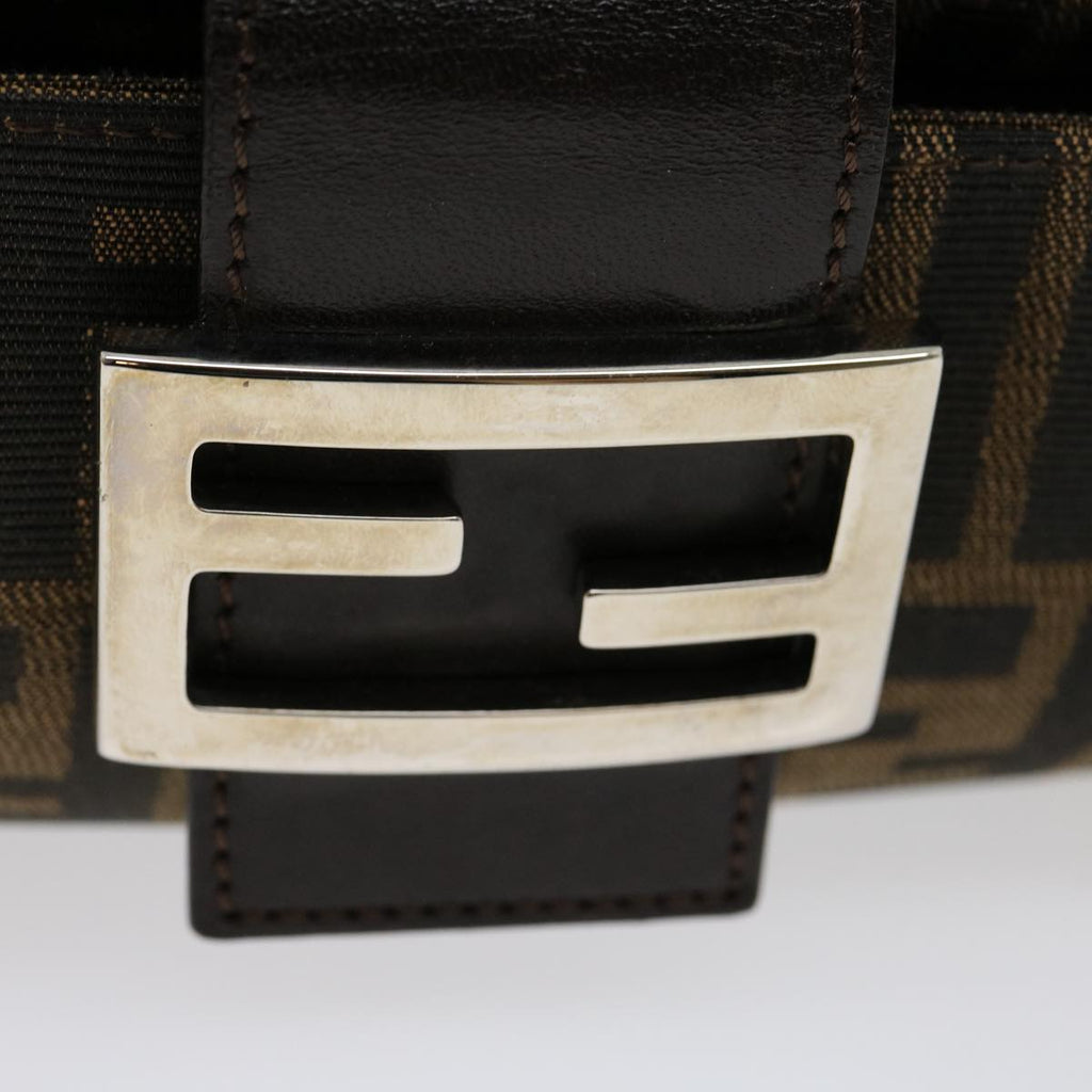 FENDI Zucca Canvas Mamma Baguette Shoulder Bag Black Brown ar7113