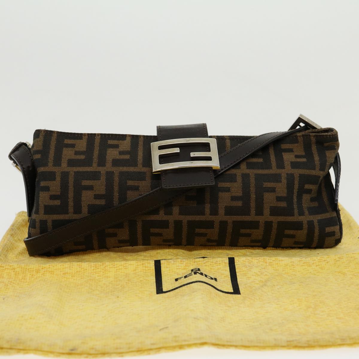 FENDI Zucca Canvas Mamma Baguette Shoulder Bag Black Brown ar7113