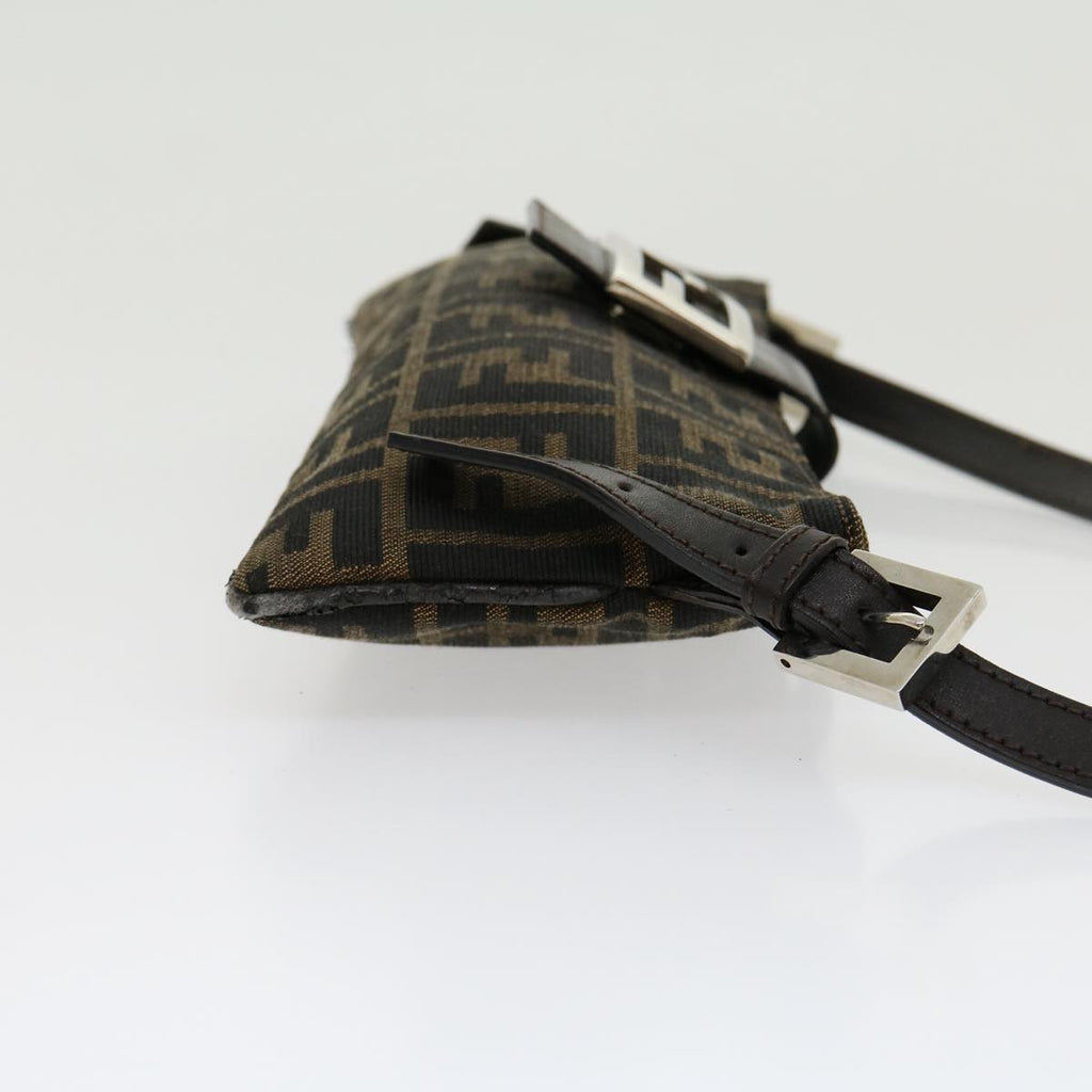 FENDI Zucca Canvas Mamma Baguette Shoulder Bag Black Brown ar7113