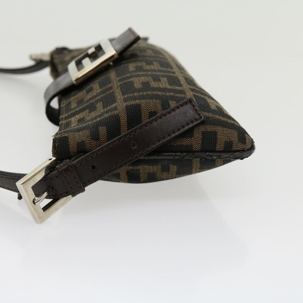 FENDI Zucca Canvas Mamma Baguette Shoulder Bag Black Brown ar7113