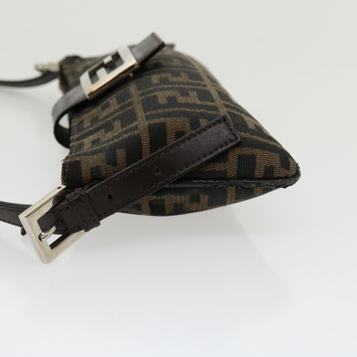 FENDI Zucca Canvas Mamma Baguette Shoulder Bag Black Brown ar7113