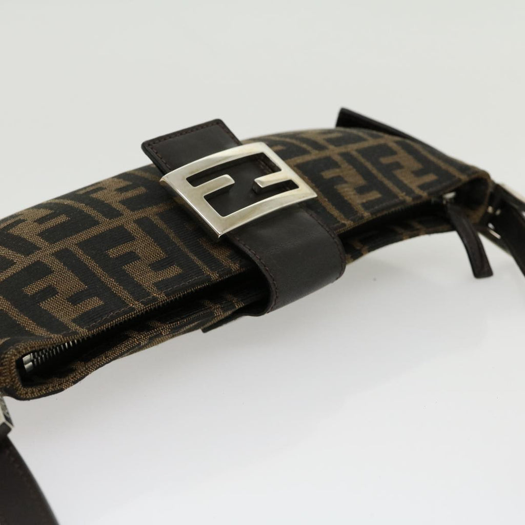FENDI Zucca Canvas Mamma Baguette Shoulder Bag Black Brown ar7113