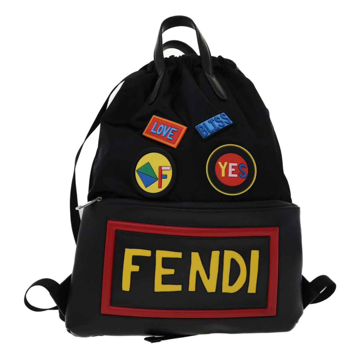 FENDI Backpack Nylon Leather Black Multicolor ar7157A