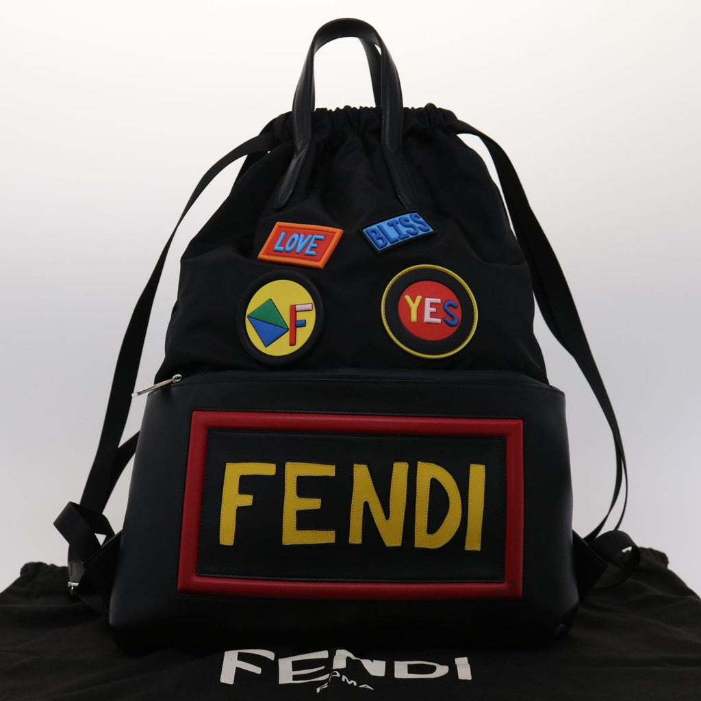 FENDI Backpack Nylon Leather Black Multicolor ar7157A
