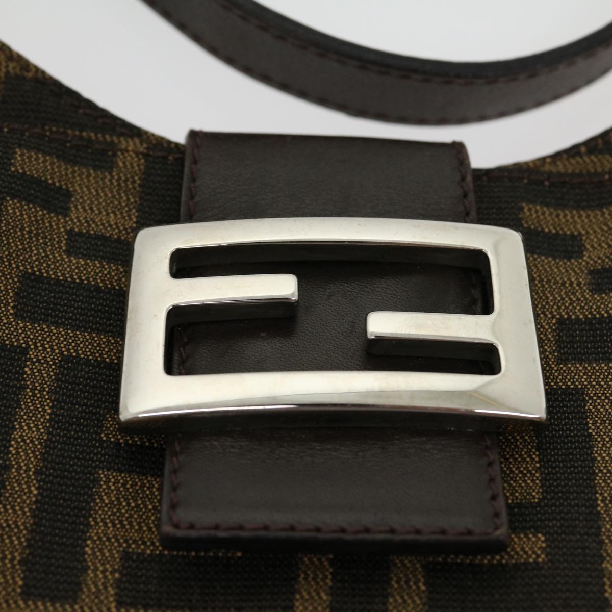 FENDI Zucca Canvas Mamma Baguette Shoulder Bag Brown Black ar7182A