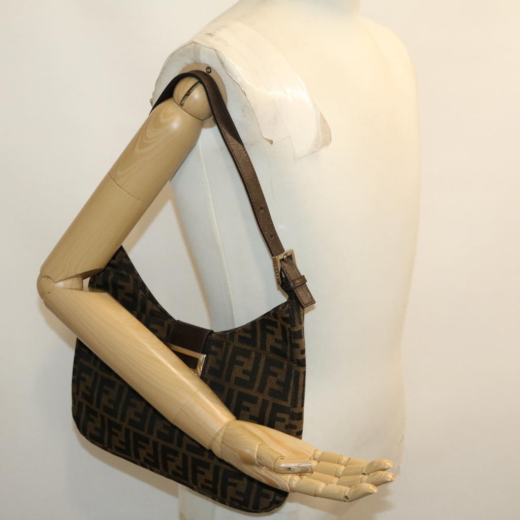 FENDI Zucca Canvas Mamma Baguette Shoulder Bag Brown Black ar7182A
