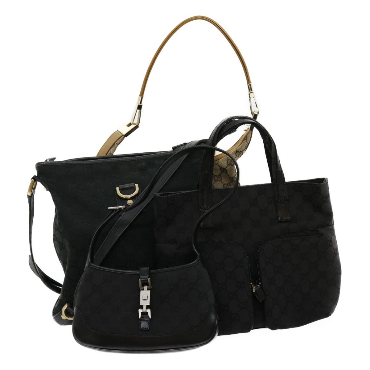 GUCCI GG Canvas Tote Bag 4Set Beige Black ar7263