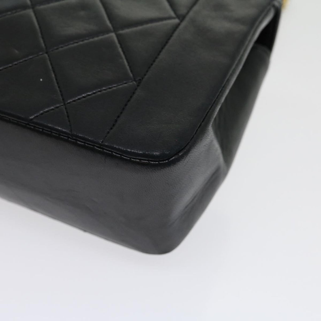 CHANEL Matelasse Diana Turn Lock Chain Shoulder Bag Lamb Skin Black ar7368A