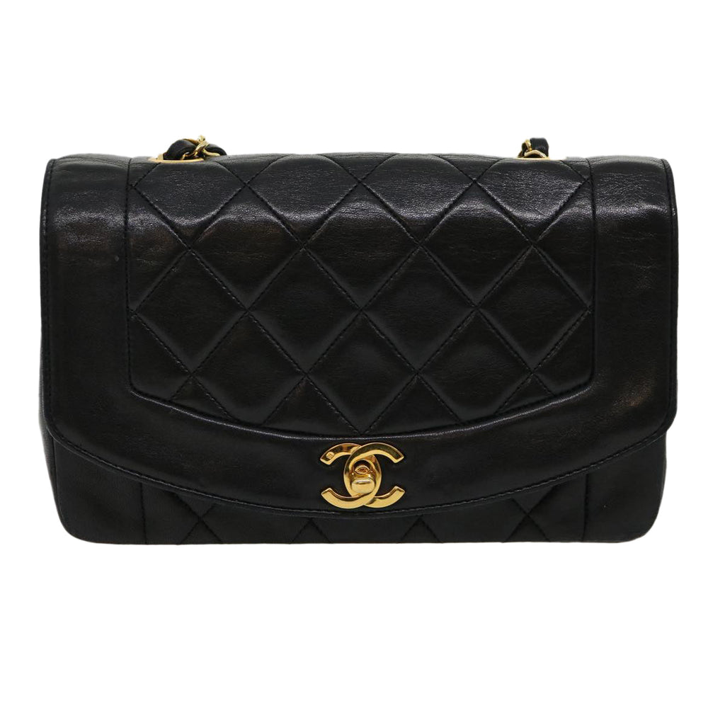 CHANEL Matelasse Diana Turn Lock Chain Shoulder Bag Lamb Skin Black ar7368A