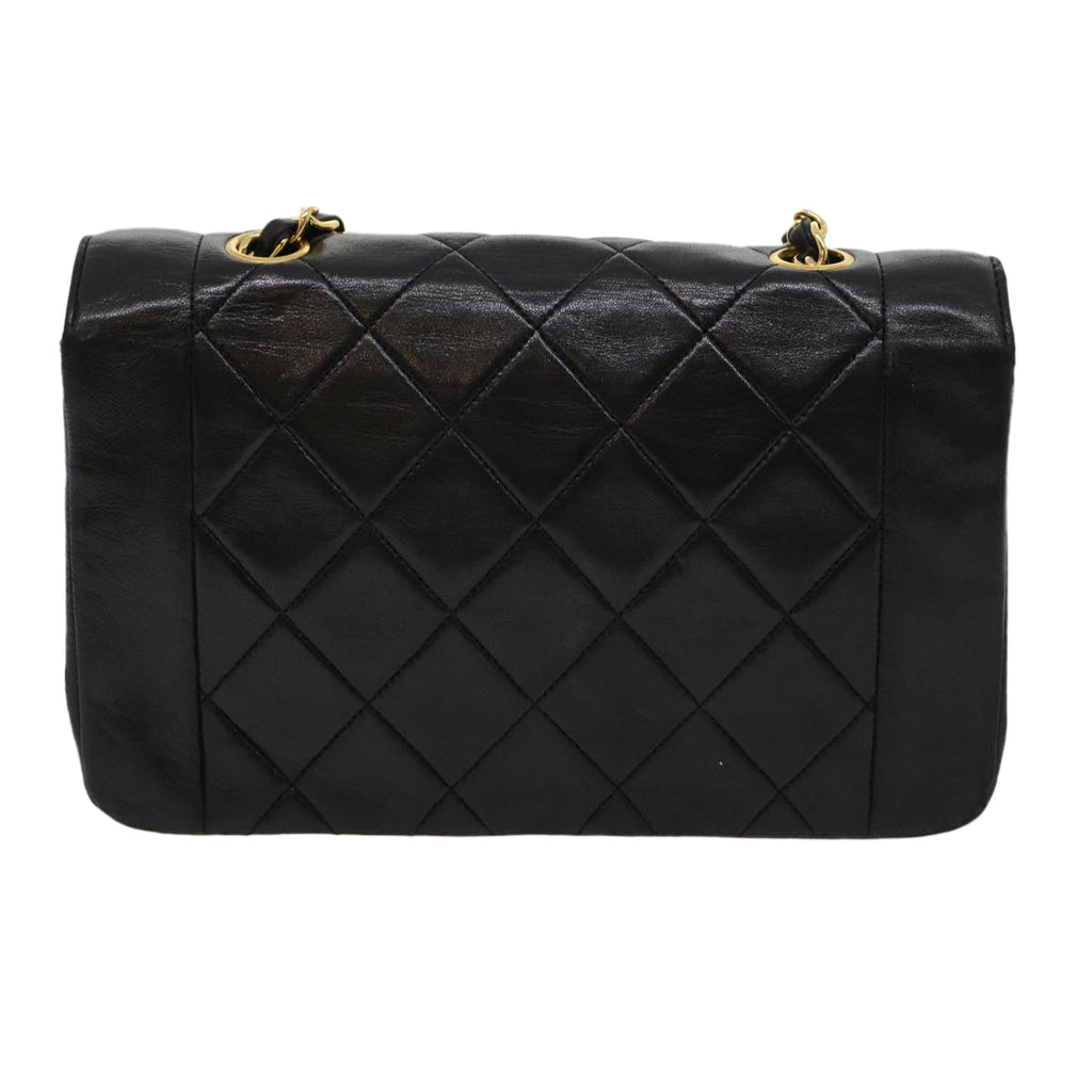 CHANEL Matelasse Diana Turn Lock Chain Shoulder Bag Lamb Skin Black ar7368A