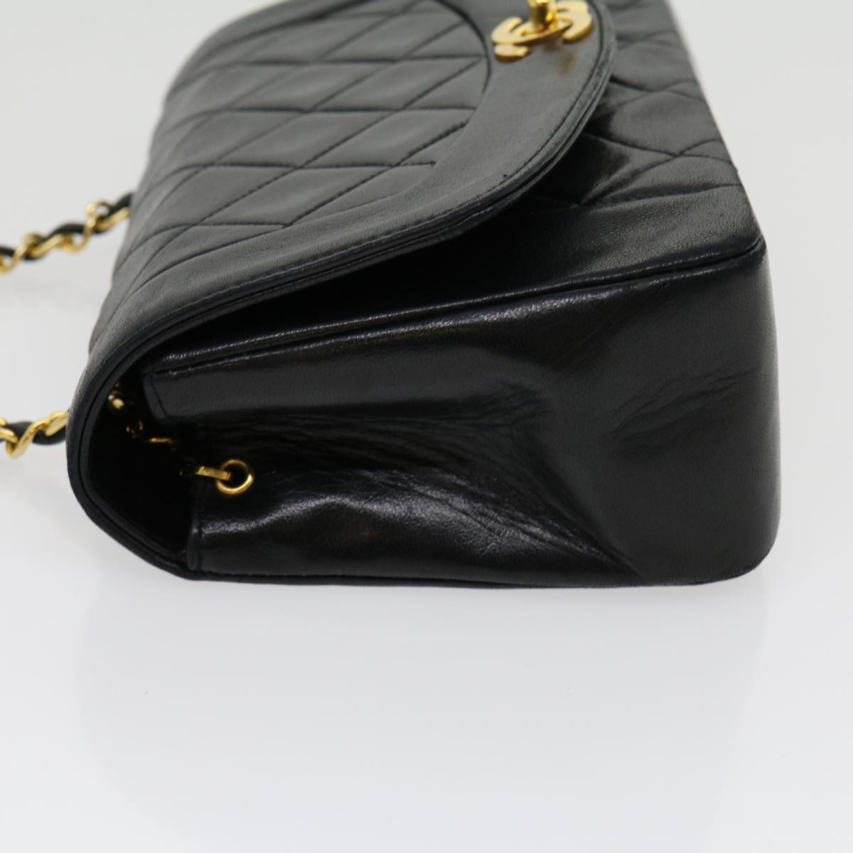 CHANEL Matelasse Diana Turn Lock Chain Shoulder Bag Lamb Skin Black ar7368A