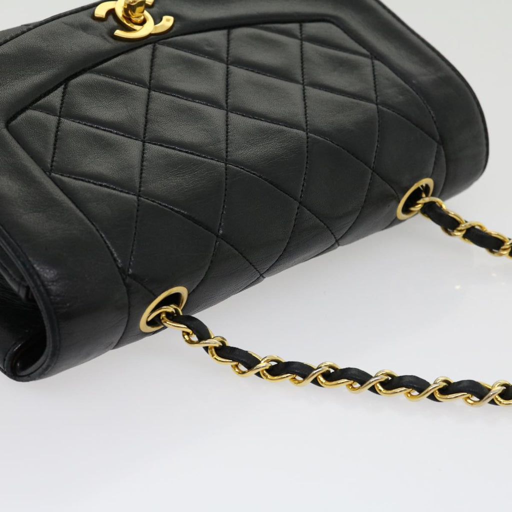 CHANEL Matelasse Diana Turn Lock Chain Shoulder Bag Lamb Skin Black ar7368A