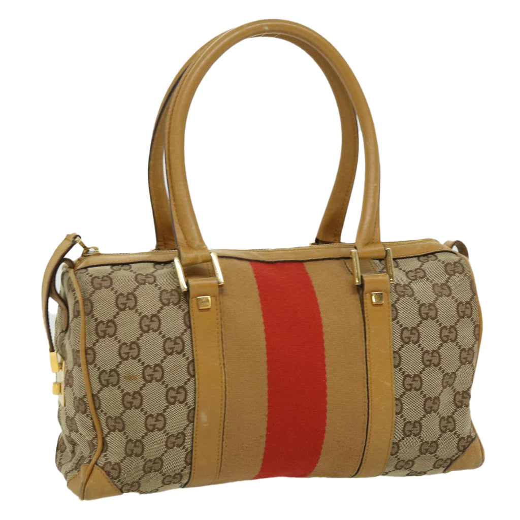 GUCCI GG Canvas Sherry Line Hand Bag Beige Brown Red