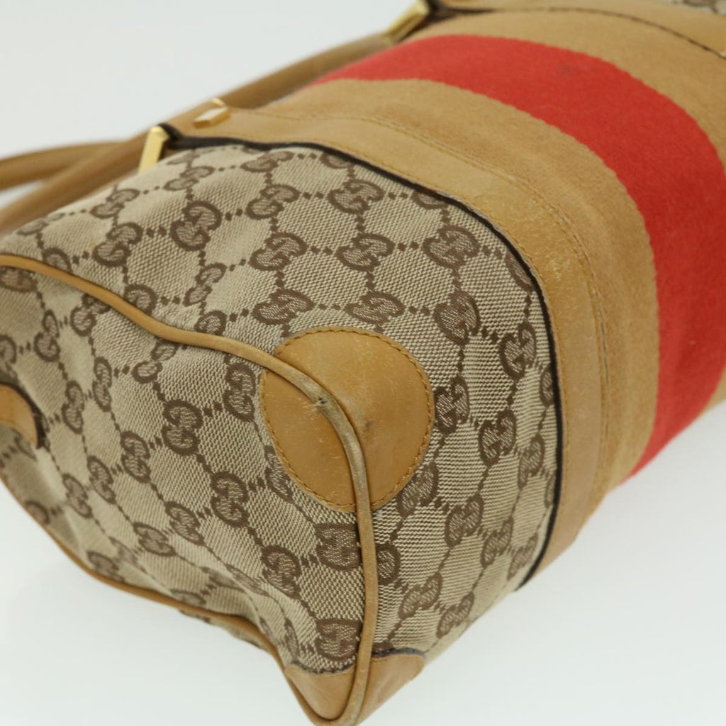GUCCI GG Canvas Sherry Line Hand Bag Beige Brown Red 0000851001553 ar7441