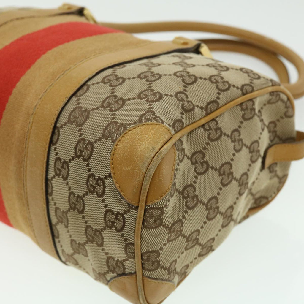 GUCCI GG Canvas Sherry Line Hand Bag Beige Brown Red 0000851001553 ar7441
