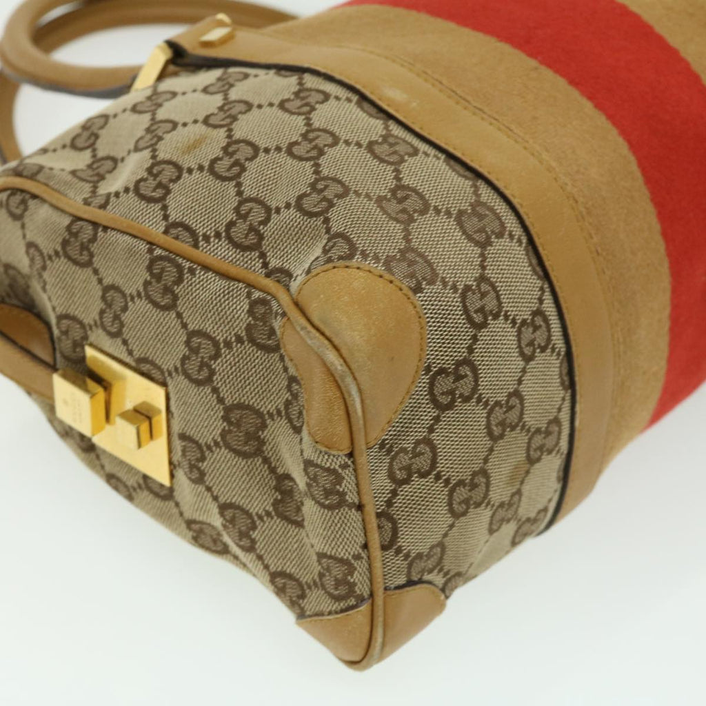 GUCCI GG Canvas Sherry Line Hand Bag Beige Brown Red 0000851001553 ar7441