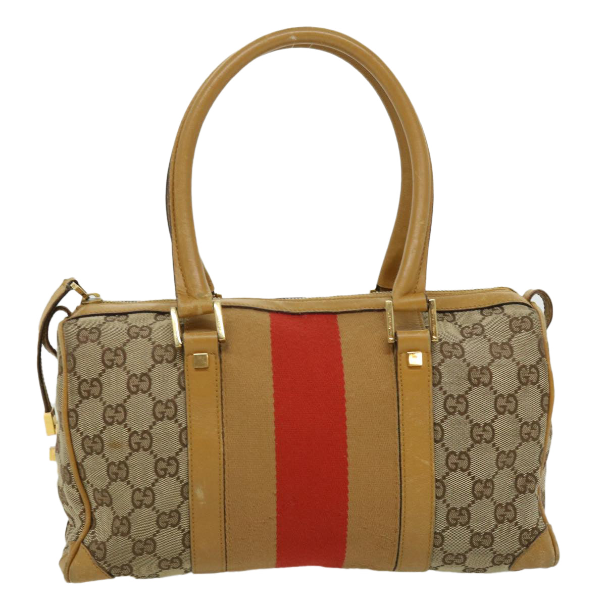 GUCCI GG Canvas Sherry Line Hand Bag Beige Brown Red 0000851001553 ar7441