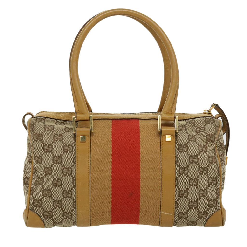 GUCCI GG Canvas Sherry Line Hand Bag Beige Brown Red