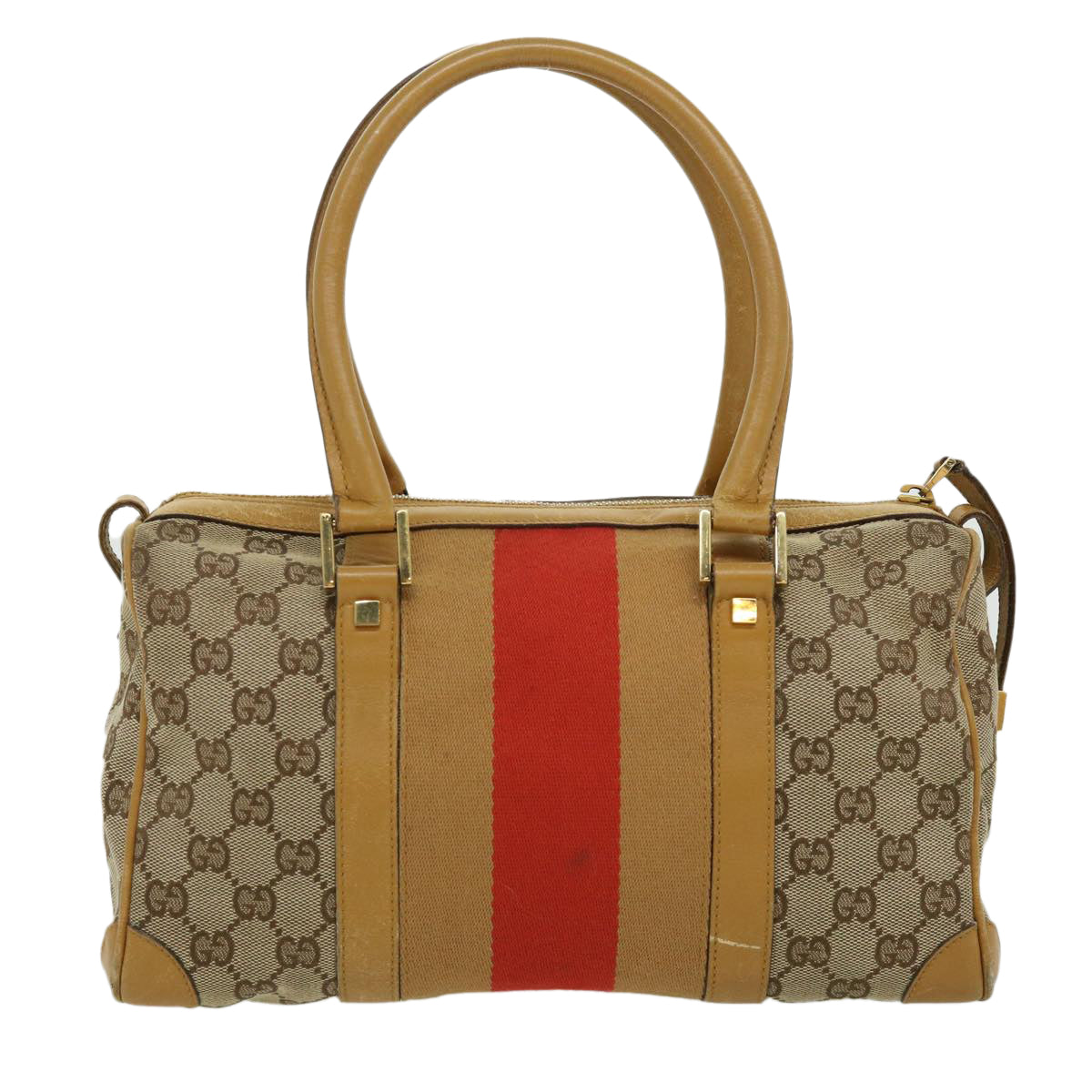 GUCCI GG Canvas Sherry Line Hand Bag Beige Brown Red